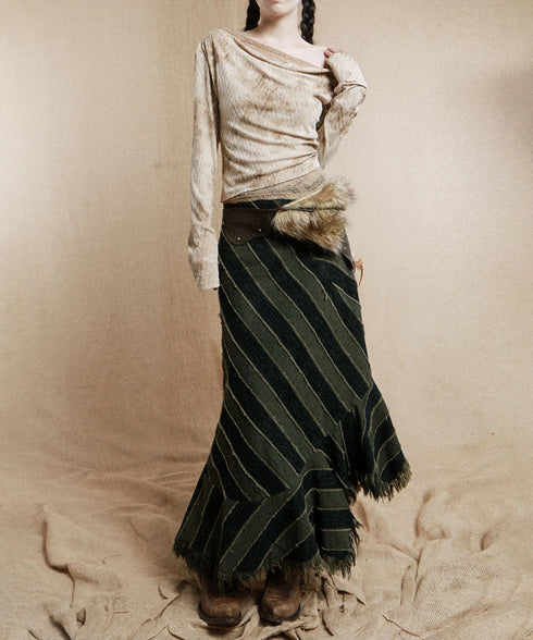 Diagonal Striped Denim Skirt